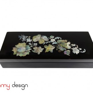 Rectangle lacquer three-compartment box attached with pearl flower 13*30*H5cm